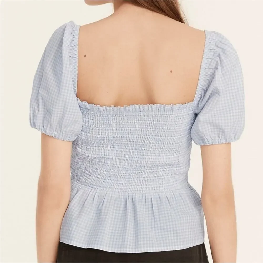 J. Crew Square-neck Smocked Gingham Crop Top M